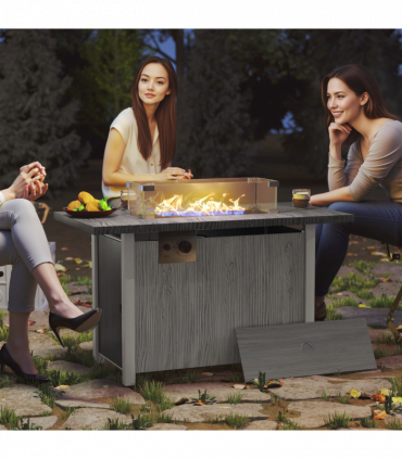Outsunny Gas Fire Pit Table with 50,000 BTU Burner, Cover, Dark Grey