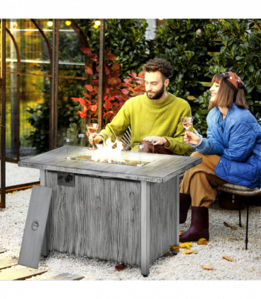 Outsunny Gas Fire Pit Table with 50,000 BTU Burner, Cover, Glass Screen, Grey