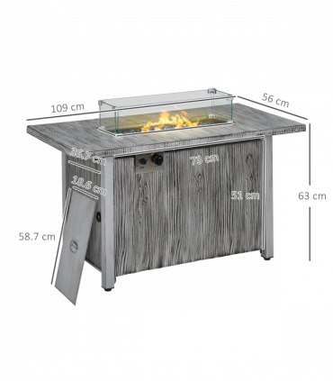 Outsunny Gas Fire Pit Table with 50,000 BTU Burner, Cover, Glass Screen, Grey
