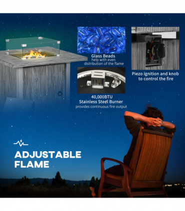 Outsunny Gas Fire Pit Table with 50,000 BTU Burner, Cover, Glass Screen, Grey