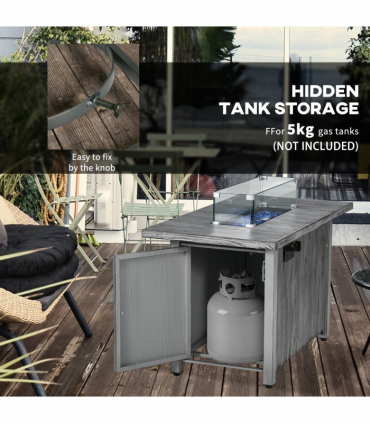 Outsunny Gas Fire Pit Table with 50,000 BTU Burner, Cover, Glass Screen, Grey