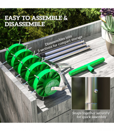 Outsunny Grass Spike Roller, Soil Aerator w/ 3 Piece Handle and T-bar Grip