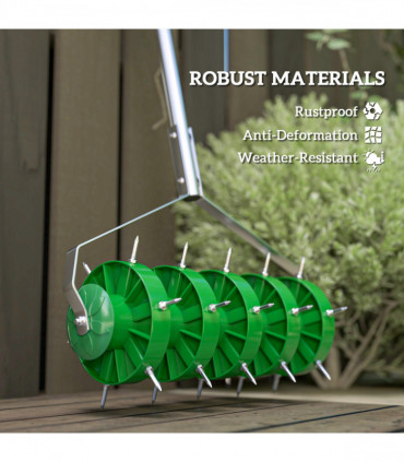 Outsunny Grass Spike Roller, Soil Aerator w/ 3 Piece Handle and T-bar Grip