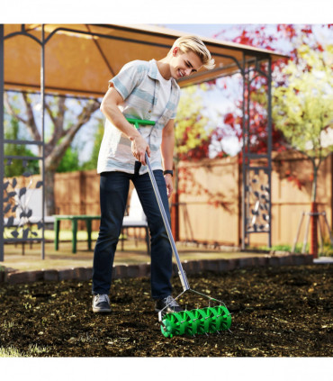 Outsunny Grass Spike Roller, Soil Aerator w/ 3 Piece Handle and T-bar Grip