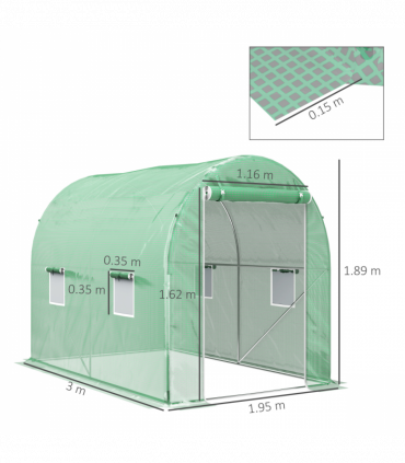 Outsunny Greenhouse Polytunnel Walk-in Grow Plant Steel 3 x 2 m Outdoor