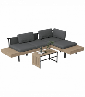 Outsunny HDPE Garden Furniture Sets with Cushions, Table, L-Shaped Sofa, Grey