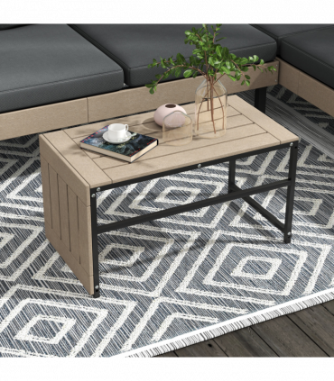 Outsunny HDPE Garden Furniture Sets with Cushions, Table, L-Shaped Sofa, Grey