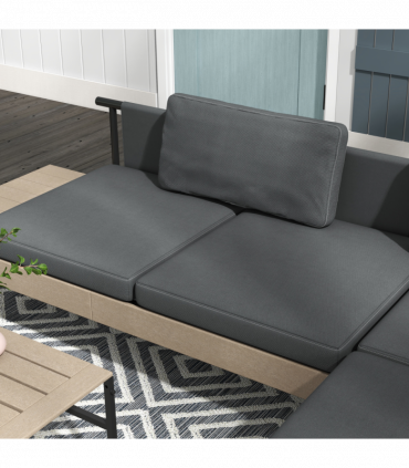 Outsunny HDPE Garden Furniture Sets with Cushions, Table, L-Shaped Sofa, Grey