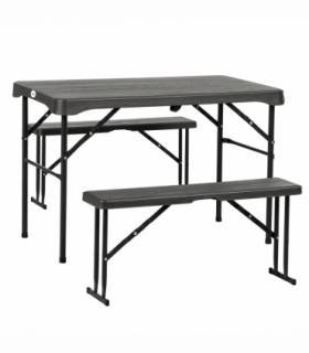 Outsunny HDPE Picnic Table Set w/ Beer Table & 2 Benches for 6, Dark Grey