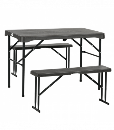 Outsunny HDPE Picnic Table Set w/ Beer Table & 2 Benches for 6, Dark Grey
