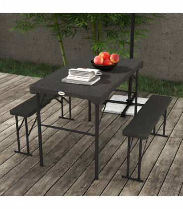 Outsunny HDPE Picnic Table Set w/ Beer Table & 2 Benches for 6, Dark Grey