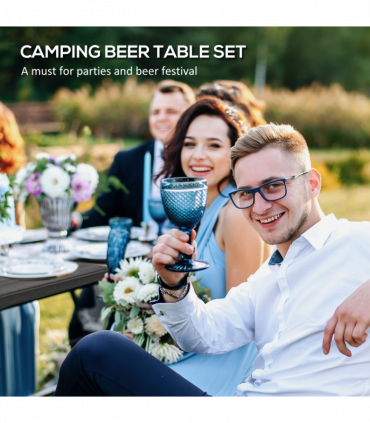 Outsunny HDPE Picnic Table Set w/ Beer Table & 2 Benches for 6, Dark Grey