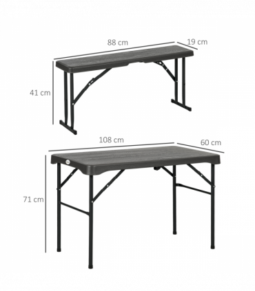 Outsunny HDPE Picnic Table Set w/ Beer Table & 2 Benches for 6, Dark Grey