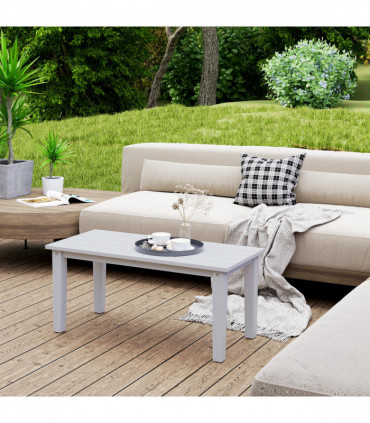 Outsunny HDPE Rectangle Garden Coffee Table, Slatted Outdoor Table, White
