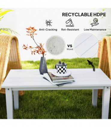 Outsunny HDPE Rectangle Garden Coffee Table, Slatted Outdoor Table, White