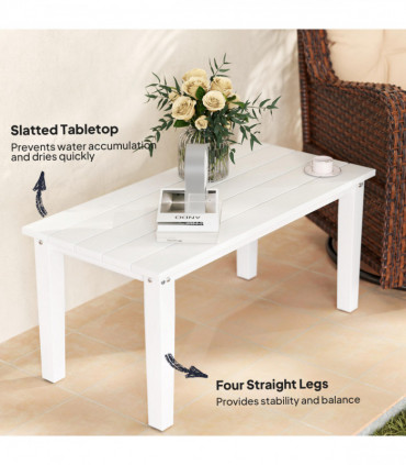 Outsunny HDPE Rectangle Garden Coffee Table, Slatted Outdoor Table, White