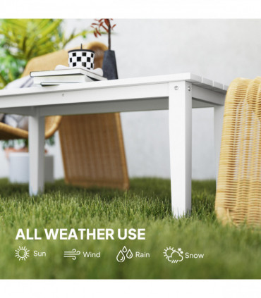 Outsunny HDPE Rectangle Garden Coffee Table, Slatted Outdoor Table, White