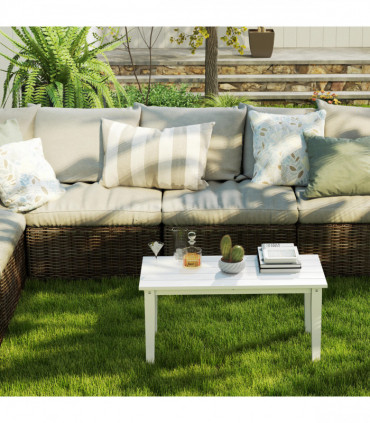 Outsunny HDPE Rectangle Garden Coffee Table, Slatted Outdoor Table, White