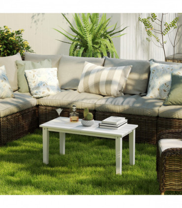 Outsunny HDPE Rectangle Garden Coffee Table, Slatted Outdoor Table, White