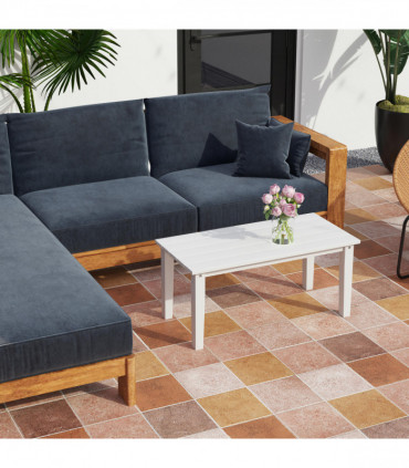 Outsunny HDPE Rectangle Garden Coffee Table, Slatted Outdoor Table, White