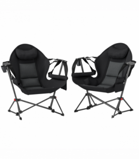 Outsunny Hammock Camping Chair Set of 2, Adjustable Back Camp Chair, Black