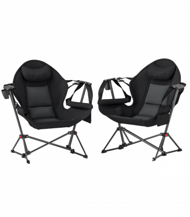 Outsunny Hammock Camping Chair Set of 2, Adjustable Back Camp Chair, Black