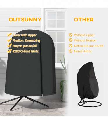 Outsunny Hanging Egg Chair Cover Garden Swing Chair Cover Waterproof, Black