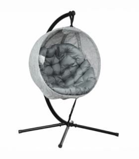 Outsunny Hanging Egg Chair Outdoor Indoor Swing Chair, Folding Basket, Grey