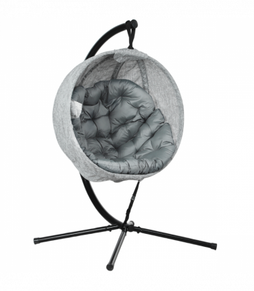 Outsunny Hanging Egg Chair Outdoor Indoor Swing Chair, Folding Basket, Grey