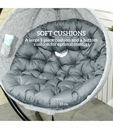 Outsunny Hanging Egg Chair Outdoor Indoor Swing Chair, Folding Basket, Grey