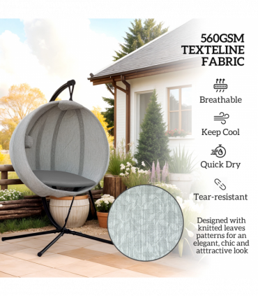 Outsunny Hanging Egg Chair Outdoor Indoor Swing Chair, Folding Basket, Grey