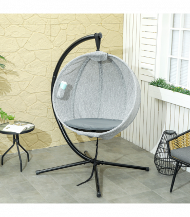Outsunny Hanging Egg Chair Outdoor Indoor Swing Chair, Folding Basket, Grey