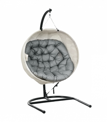 Outsunny Hanging Egg Chair Outdoor Indoor Swing Chair, Folding Basket, Grey