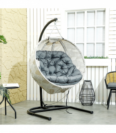 Outsunny Hanging Egg Chair Outdoor Indoor Swing Chair, Folding Basket, Grey
