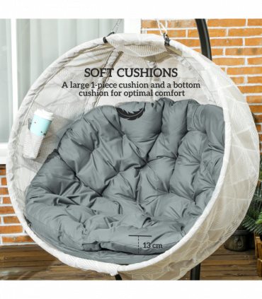 Outsunny Hanging Egg Chair Outdoor Indoor Swing Chair, Folding Basket, Grey