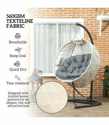 Outsunny Hanging Egg Chair Outdoor Indoor Swing Chair, Folding Basket, Grey