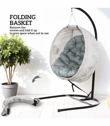 Outsunny Hanging Egg Chair Outdoor Indoor Swing Chair, Folding Basket, Grey