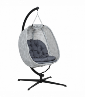 Outsunny Hanging Egg Chair Outdoor Indoor Swing Chair, Folding Basket, Grey