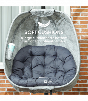 Outsunny Hanging Egg Chair Outdoor Indoor Swing Chair, Folding Basket, Grey