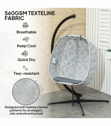 Outsunny Hanging Egg Chair Outdoor Indoor Swing Chair, Folding Basket, Grey