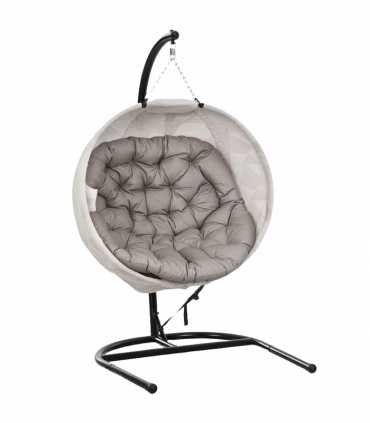 Outsunny Hanging Egg Chair Outdoor Indoor Swing Chair, Folding Basket, Sand