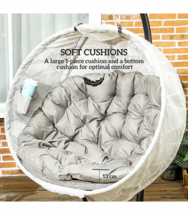 Outsunny Hanging Egg Chair Outdoor Indoor Swing Chair, Folding Basket, Sand