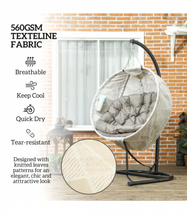 Outsunny Hanging Egg Chair Outdoor Indoor Swing Chair, Folding Basket, Sand