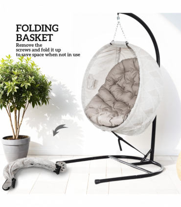 Outsunny Hanging Egg Chair Outdoor Indoor Swing Chair, Folding Basket, Sand