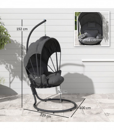 Outsunny Hanging Egg Chair w/ Stand Retractable Canopy, Grey