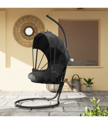 Outsunny Hanging Egg Chair w/ Stand Retractable Canopy, Grey