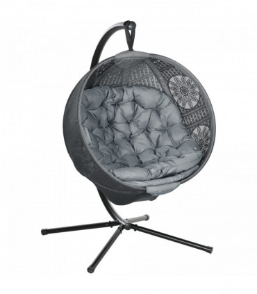 Outsunny Hanging Swing Chair w/ Metal Stand & Side Pocket, Charcoal Grey