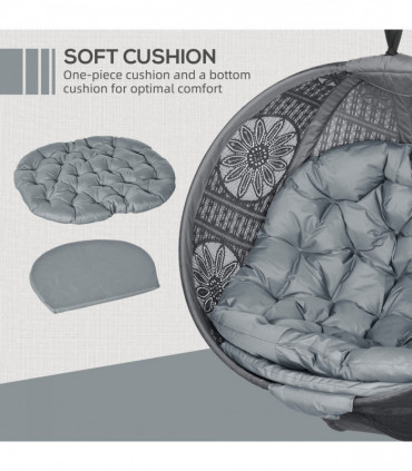 Outsunny Hanging Swing Chair w/ Metal Stand & Side Pocket, Charcoal Grey