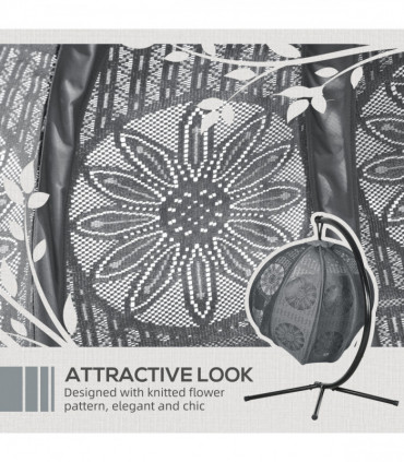 Outsunny Hanging Swing Chair w/ Metal Stand & Side Pocket, Charcoal Grey