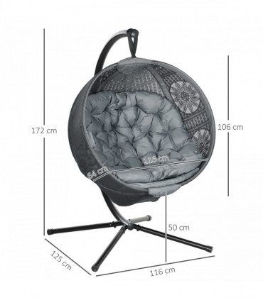 Outsunny Hanging Swing Chair w/ Metal Stand & Side Pocket, Charcoal Grey